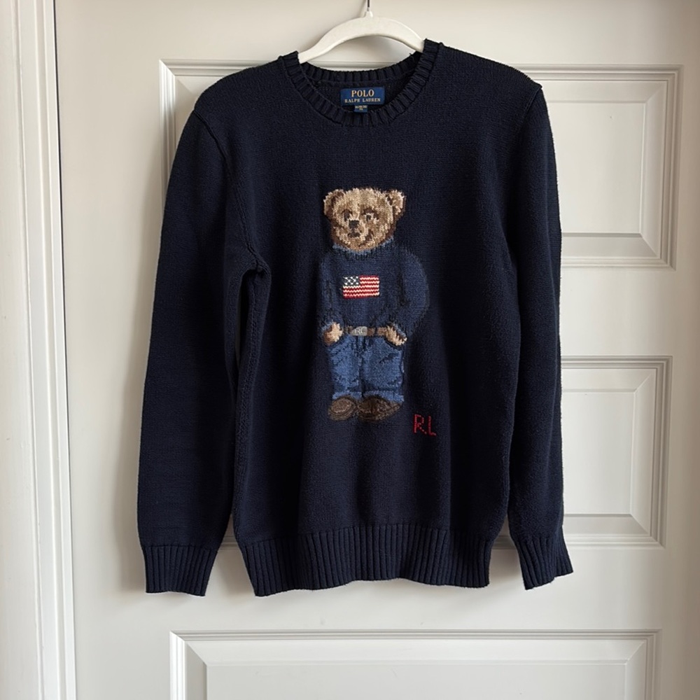 Authentic Polo Ralph Lauren Navy Bear Sweater Boys XL